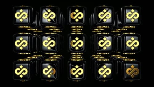 Luxury Background with Rotating Black Cubes, Exclusive, Reflection, Gold Figures, 3D Render