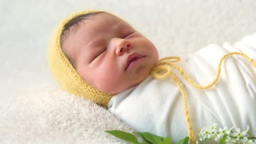 Adorable Sleeping Baby Wrapped in White Blanket