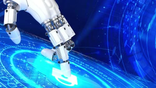 Futuristischer humanoider KI-Roboter befasst sich mit fortschrittlicher Datenanalyse und maschinellem Lernen