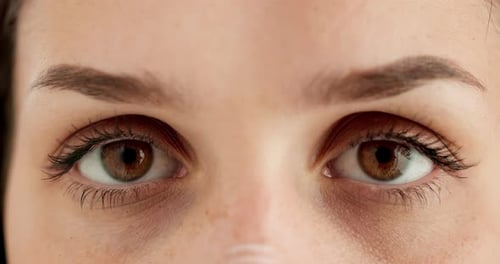Closeup, eyes and woman with vision, face and glaucoma exam with optical assessment