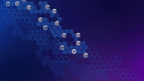 Animated Hexagon Grid with Medical Science Icons Background Loop