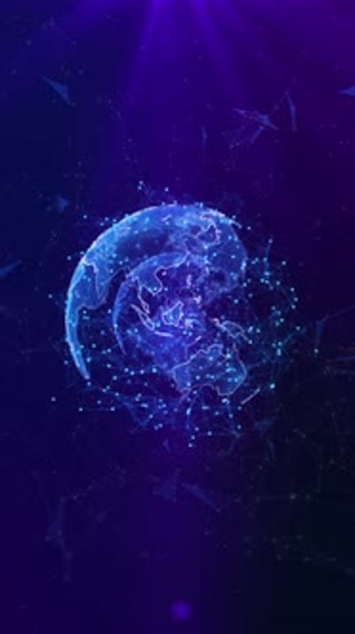 Globale Erdkarte, digitale Welt, aktuelle Nachrichten, Studio-Hintergrund. Weltglobuspartikel. HUD, Große Daten