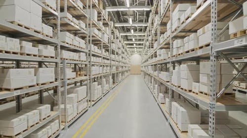 A WellOrganized Warehouse Aisle That Features Efficiently Arranged Storage Shelves