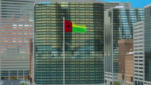 Waving Guinea-Bissau Flag Animation in Urban City Background
