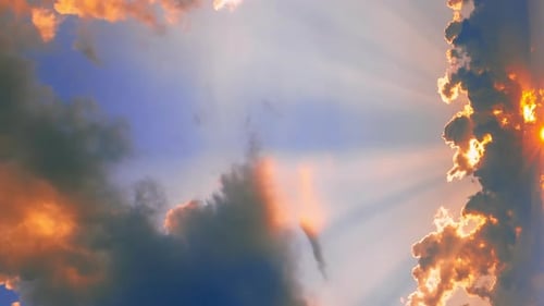 Scenic Dramatic Sky With Sunrays During Sunset