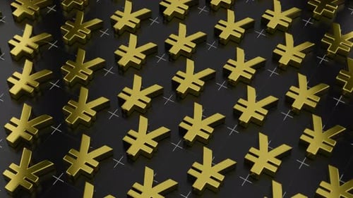 Looping Golden Metallic Yen Yuan Symbols Background