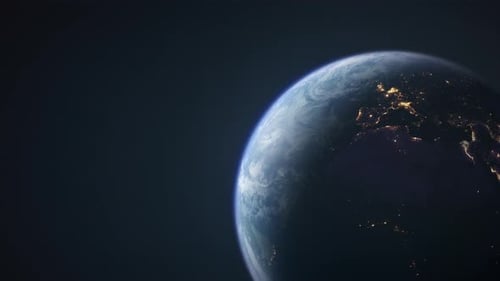 3d earth planet.Space Zoom spinning view,Concept of climate change, dark night, city lights, sunrise