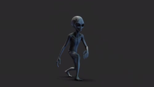 Grey Alien Stylised Walk With Shadow 02