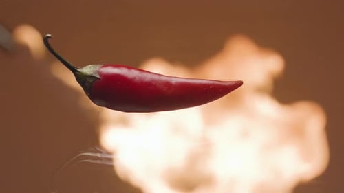Red Chili Pepper with Blurry Fire Background