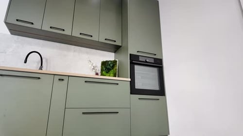 Modern Green Kitchen, Stylish Cabinets and Minimalist Design