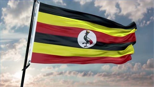 Realistic 3D Waving Uganda Flag