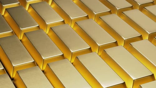 Clean Looping 3D Gold Bars Moving Across