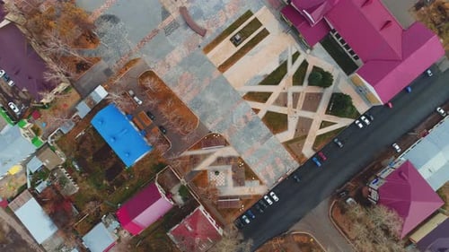 City District with Small Park and Buildings Upper View