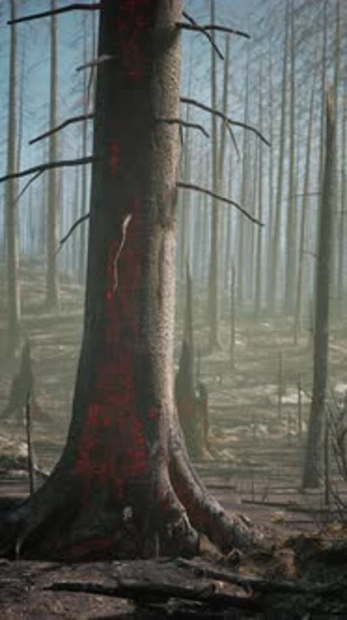Large Tree Standing in Burnt Forest