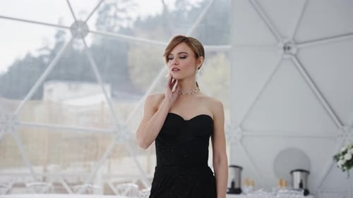 Elegant Woman in Black Dress Posing