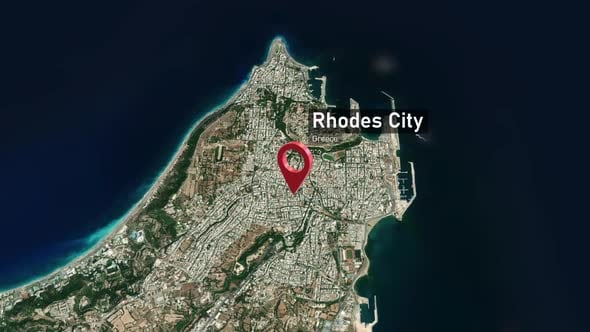 Rhodes City Map Zoom (Greece) from Space to Earth, Backgrounds Motion ...