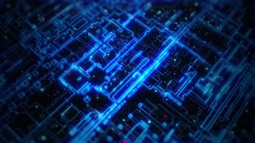 Abstract Technology Background: Digital Circuit Board with Glowing Lines