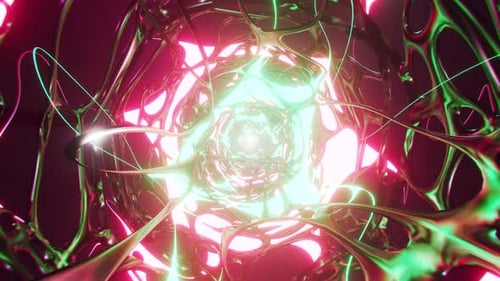 Futuristic neon fluorescent light tunnel. Science fiction abstract background