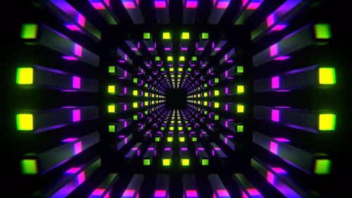 Purple And Green Neon Columns Tunnel Background Vj Loop In 4K