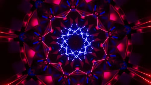 Tunnel de triangles lumineux en mouvement de kaléidoscope. Animation en boucle
