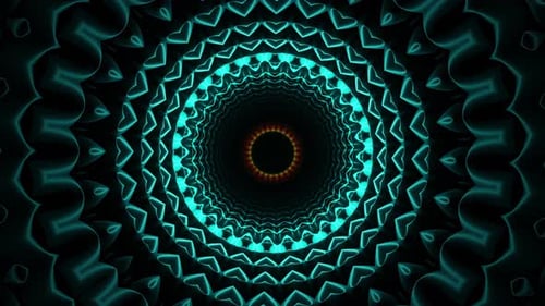 Circular object with black background. Kaleidoscope VJ loop