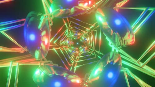 Dynamic and Pulsating Neon Pattern VJ Loop with Metallic Highlights