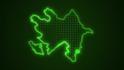 Glowing Neon Map Outline with Digital Grid Animation