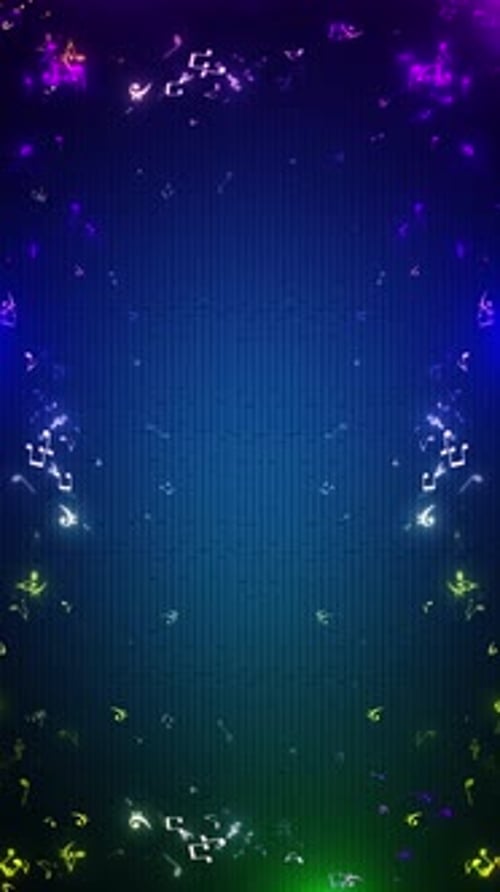 Vibrant Neon Musical Notes Falling Loop Vertical Animation