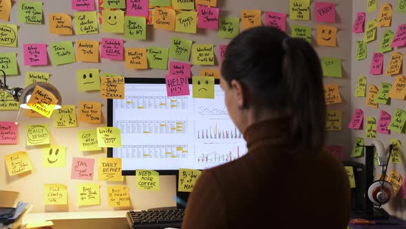 Female Organizing Her Work with Sticky Notes, People Stock Footage ft ...