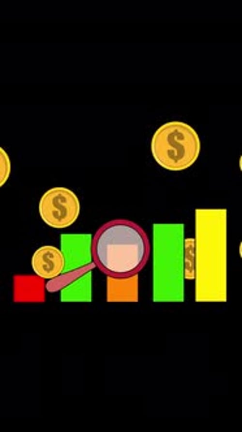 Magnifying Glass Examines Business İnfographics Vertical Alpha Channel