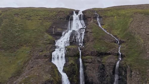Iceland Waterfalls and Canyons Aerial Footage on a Bright Summer Day