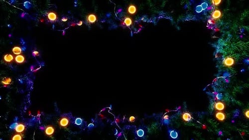 Festive Christmas Lights and Pine Branches Frame Overlay