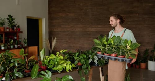 Portrait of Professional Confident Caucasian Male Florist in Flower Shop
