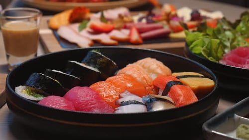 Assorted Sushi Platter with Fresh Salmon Tuna and Nigiri Rolls