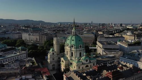 Aerial View of the Historic Center and Cathedral of the Capital of Austria Vienna in the Evening at