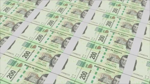 Infinite Stacks of Mexican 200 Pesos Banknotes Moving