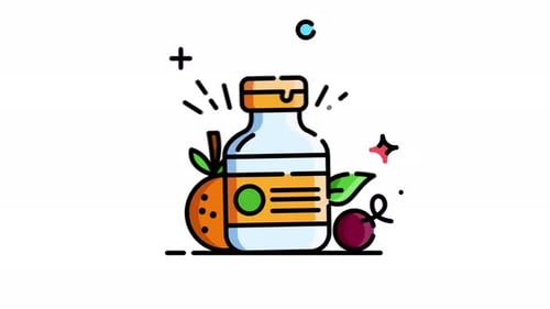 Animated Flat Design Bottle and Fruit Icon