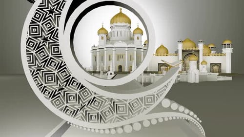 Elegant Eid Mubarak Greeting with Animated Mosque and Crescent