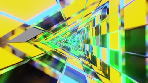 Triangle Rotated Mirrored Blue Green And Yellow Glass Vj Tunnel Loop