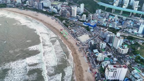 Aerial view of Songjeong Beach in Busan, South Korea.