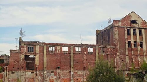 Abandoned Factory Concrete Ruins in Industrial District