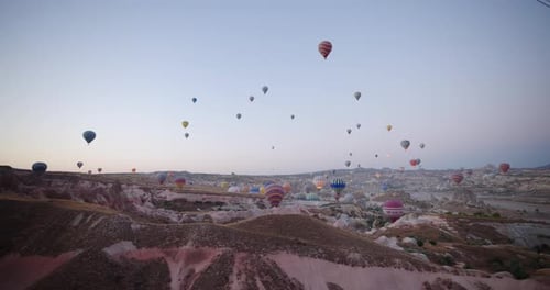 Colourful Hot Air Balloons Rising Over Cappadocia, Turkey