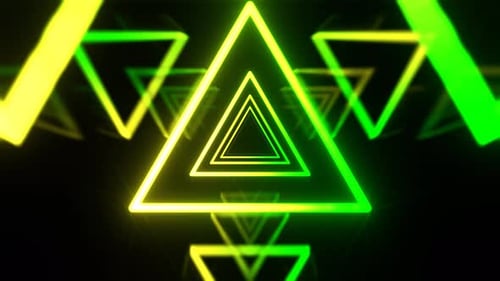 Yellow And Green Neon Glowing Abstract Futuristic Triangle Tunnel Background Vj Loop In 4K