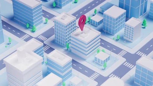 Isometric City Map with Location Pins Animation