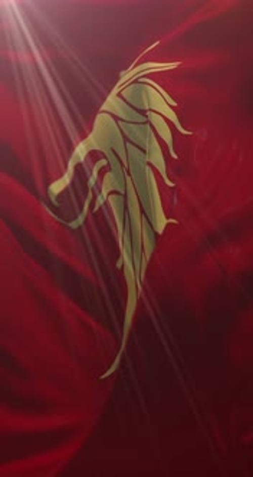 Golden Fluid Plant Growth on Red Flowing Fabric Background