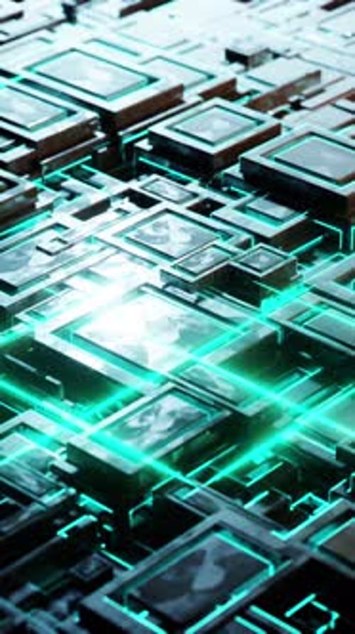 Futuristic Digital Grid Loop with Glowing Neon Lines