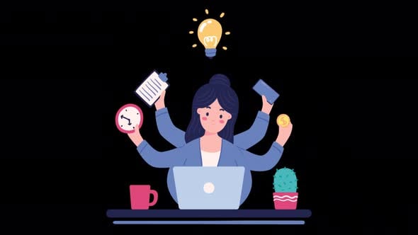 Multitask Woman In Office Alpha Channel 4K , Backgrounds Motion ...