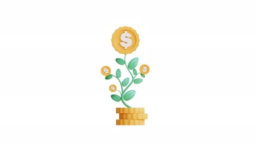 3D Financial Growth Animation with Coins and Plant