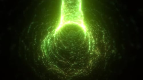Glowing green energy stream forming a tunnel-like vortex, symbolizing motion, data flow