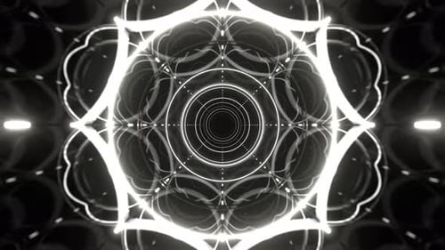 White Ring Neon Flashing Mirror Tunnel Background VJ Loop In 4K